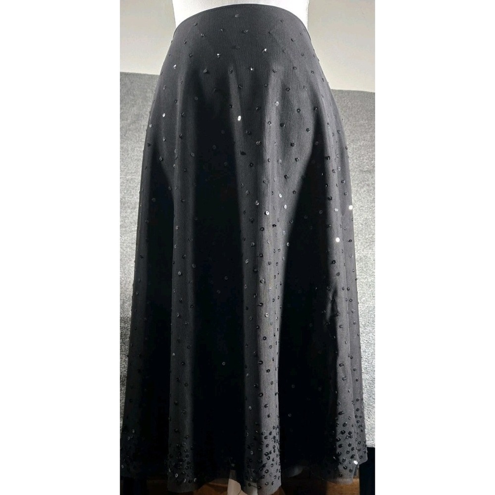 Sandra Darren Black Evening Skirt 16 Sequined Accent Front/Back Holiday Dressy